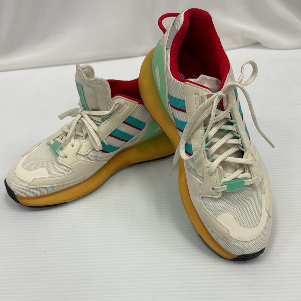 Adidas Cream and Teal Sneakers with Red Accents